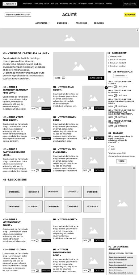 Wireframe Acuité - Digital - Pix Associates